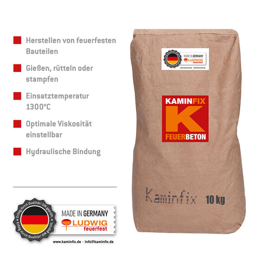 Feuerbeton mit 0-6mm Körnung Einsatztemp. 1300°C