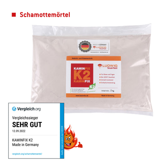 Schamottemörtel 2kg mit Doppelwandfutter in unterschiedlichen Durchmessern