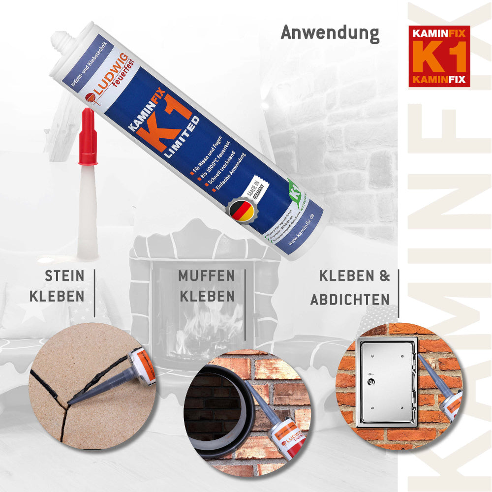 Profi Vermiculit und Brandschutzkleber Kaminfix K1 Limited 1000°C zum verkleben von Vermiculit- Platten