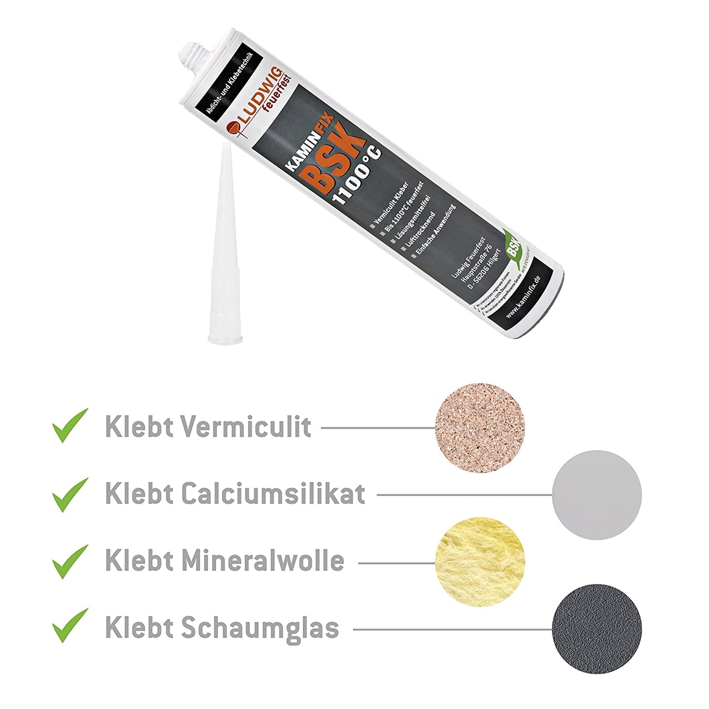 Profi Vermiculit und Brandschutzkleber Kaminfix BSK 1100°C zum verkleben von Vermiculit- Platten