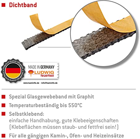 Feuerfestes Dichtungsband 3m Länge selbstklebend in verschiedenen Varianten. Made in Germany